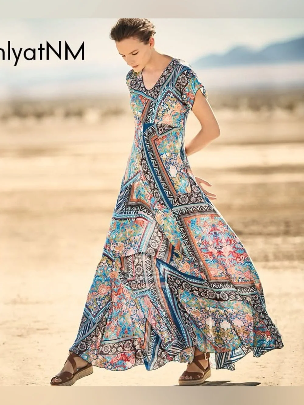 JOHNNY WAS- silk maxi patchwork dress - Picture 1 of 7